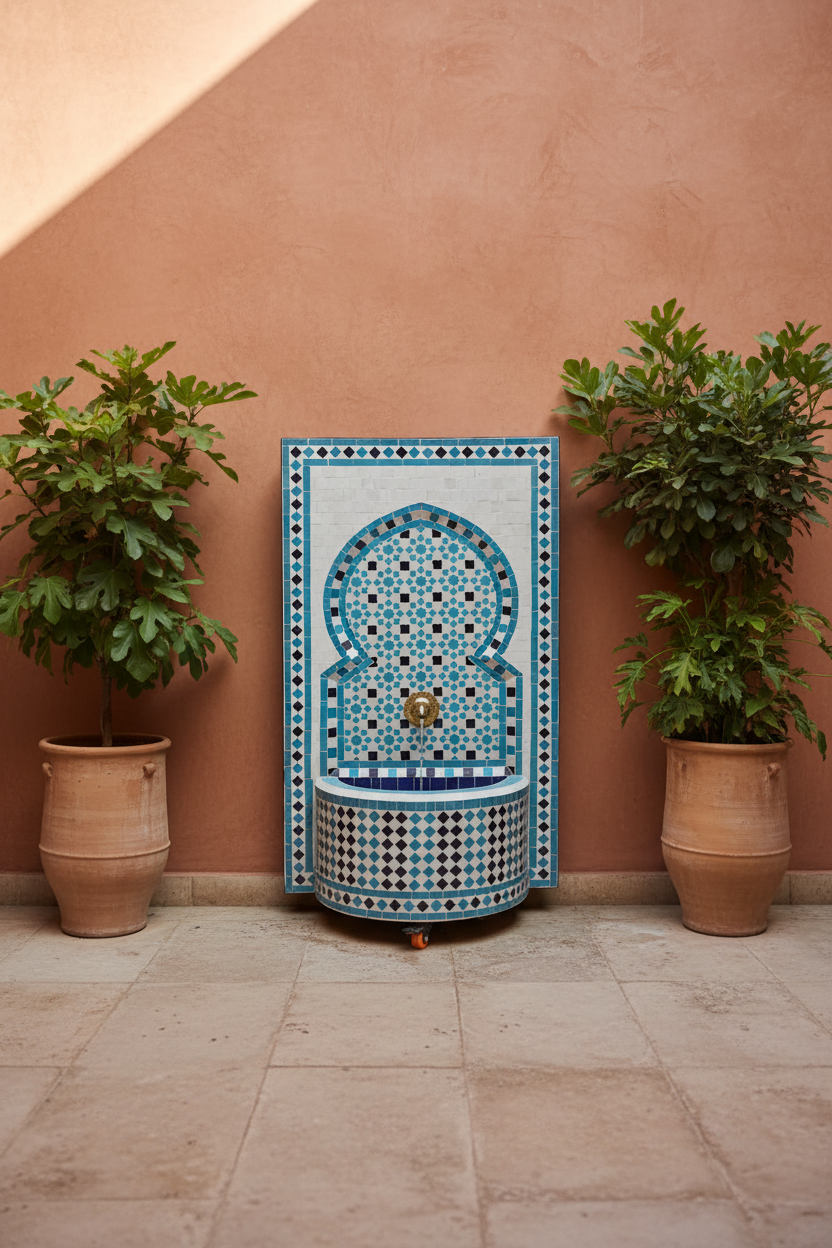 Fuente de Mosaico Marroquí de Pared – Zellige de Fez | 100 x 60 cm