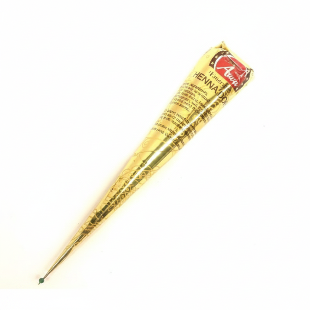 Cono de henna dorada Arwa sobre fondo blanco – tatuaje temporal natural estilo árabe e indio 30g