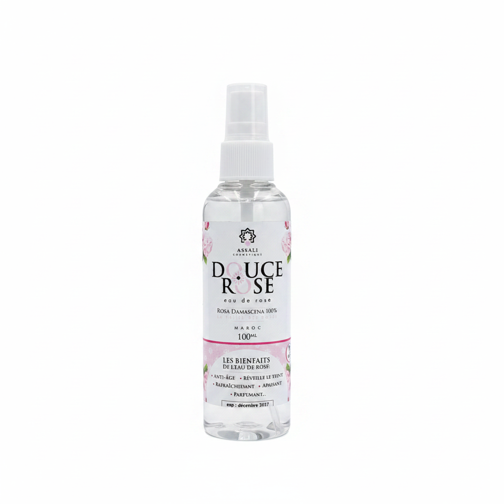 Agua de rosas Douce Rose 100ml fondo blanco - cosmética natural marroquí