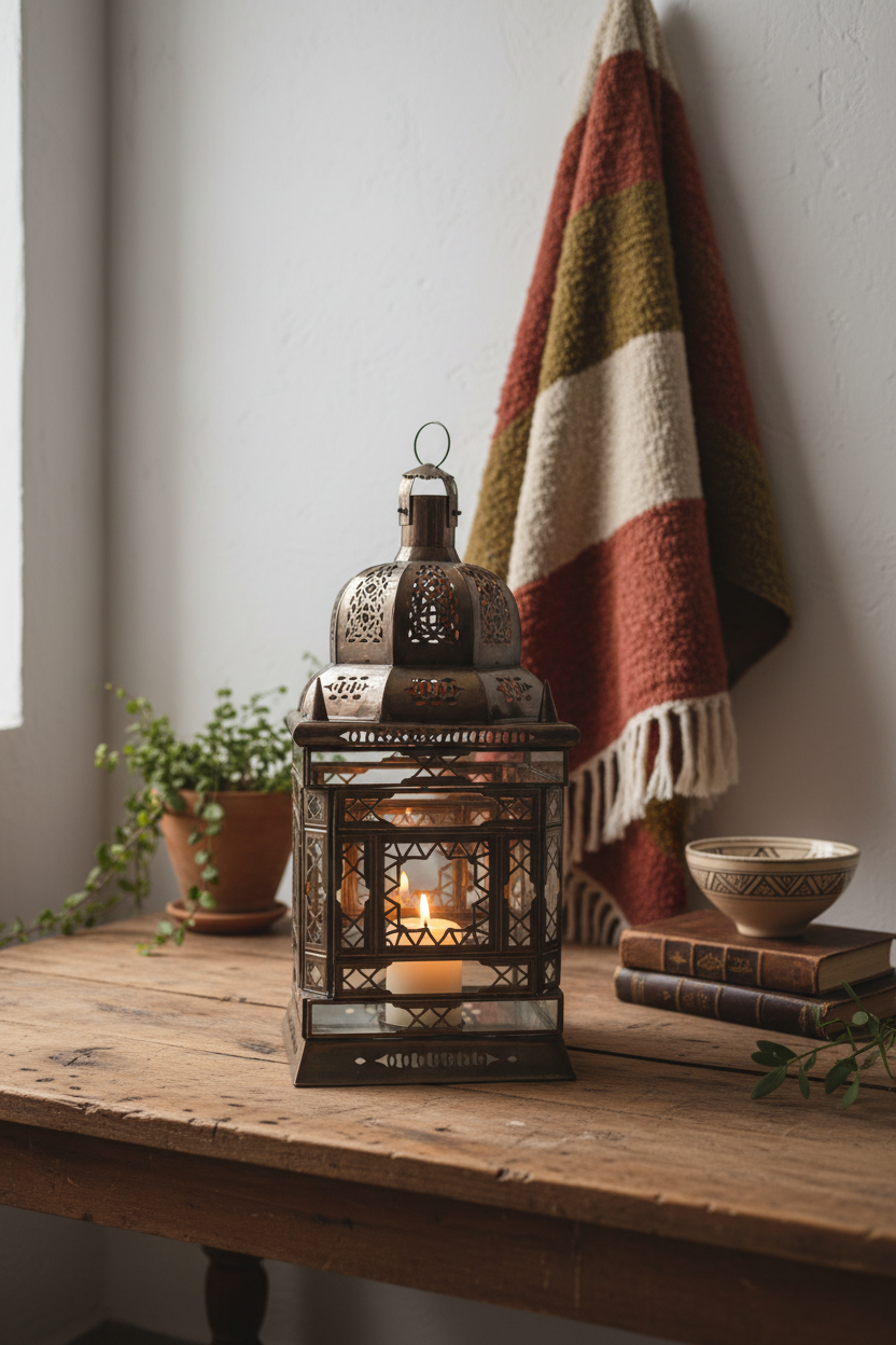 Farol marroquí hierro lacado - lifestyle andalusí con luz de vela