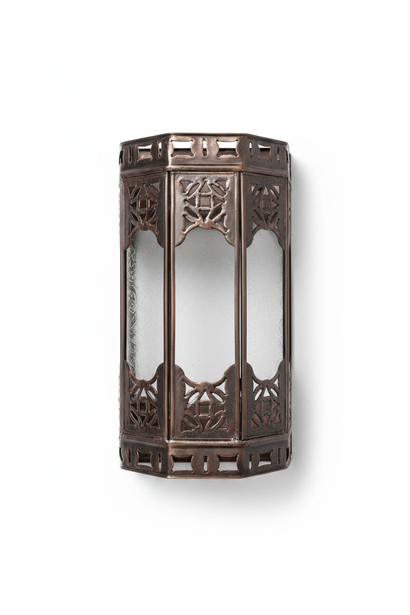 Aplique Mini Alcazaba cristal transparente fondo blanco - lámpara marroquí forja artesanal detalle