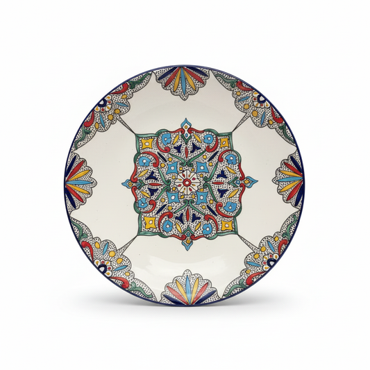 Plato marroquí multicolor cerámica Fez fondo blanco - foto producto profesional