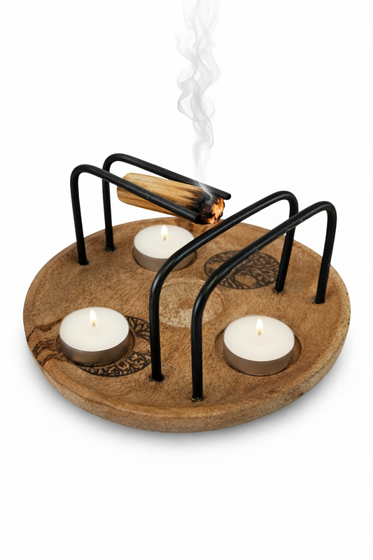 Quemador de Palo Santo Artesanal con Base de Corcho y Guías Ajustables