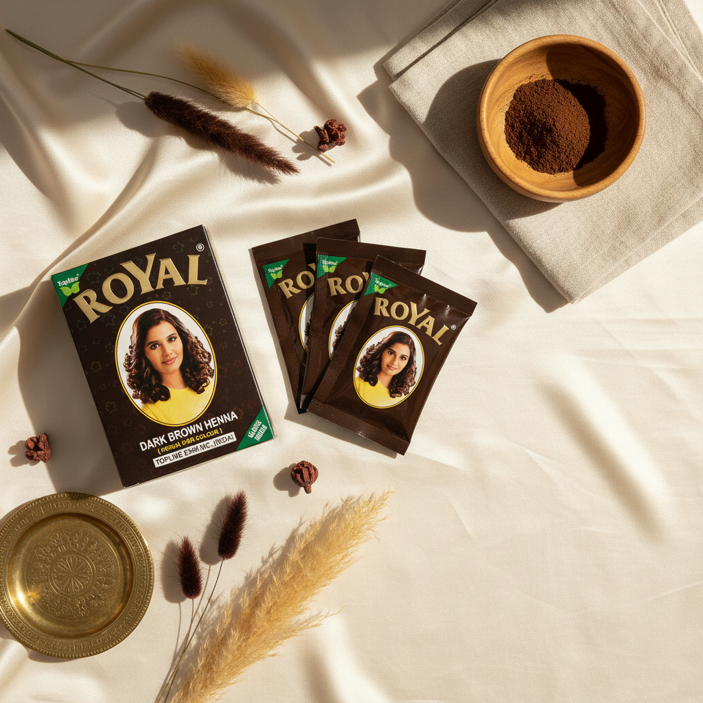 Henna Royal Marrón Oscuro presentación elegante - Cosmética natural marroquí artesanal para cabello