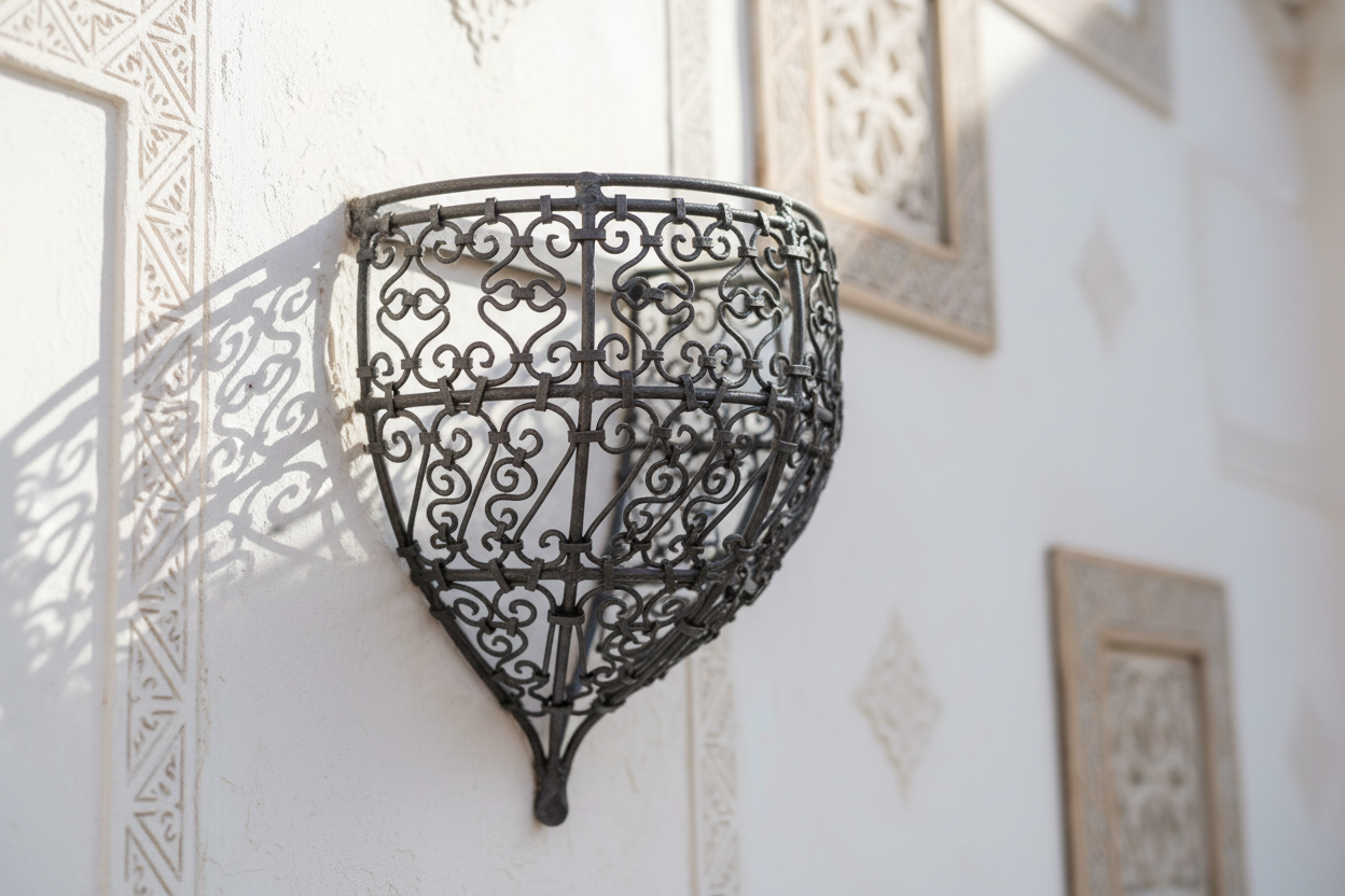 Aplique HASIRA celosía hierro forjado instalado ambiente día - decoración árabe marroquí