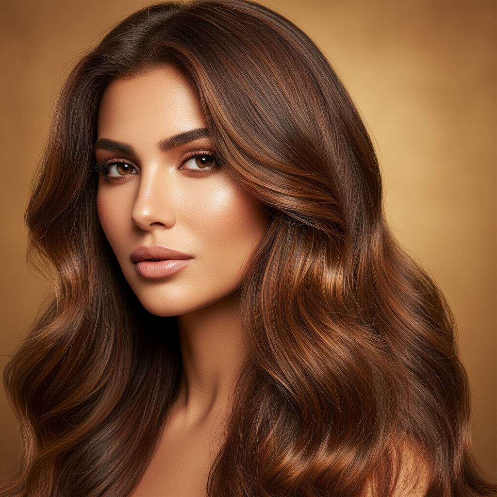 Resultado cabello castaño con Henna Royal Marrón - Color natural cálido con brillo y reflejos dorados