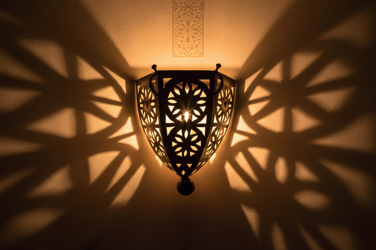 Aplique MAGREBI hierro calado encendido noche - sombras geométricas decoración árabe