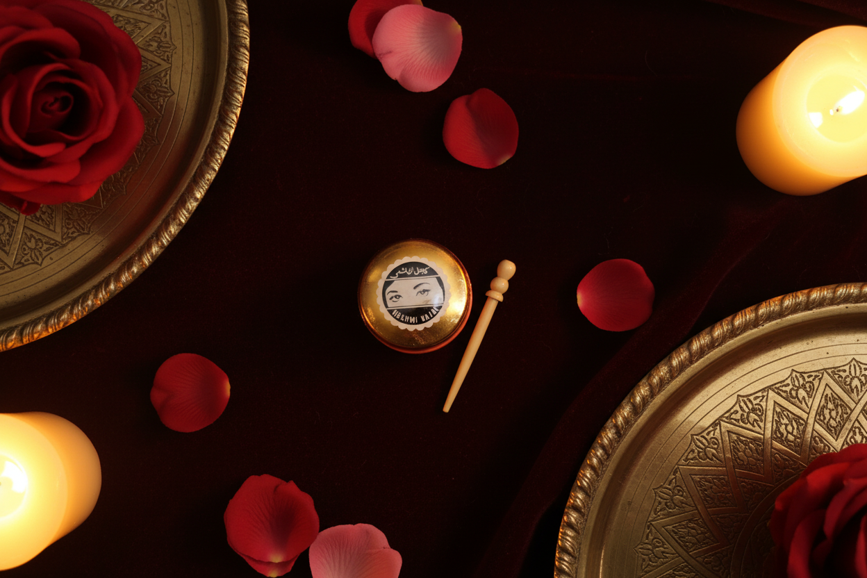 Hashmi Kajal Golden lifestyle oriental con bandeja marroquí y pétalos de rosa