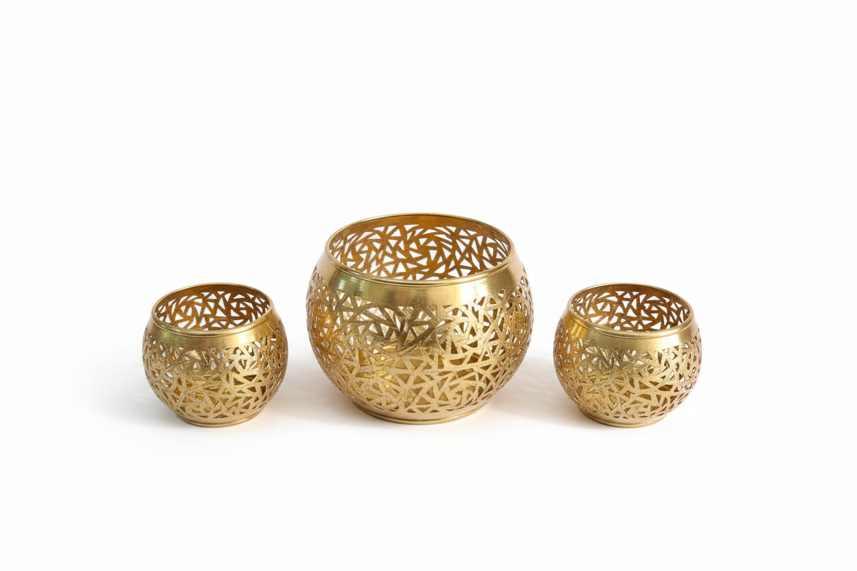 Portavelas de latón calado dorado marroquí en 3 tamaños - Pequeño 9cm, mediano 10cm, grande 12cm