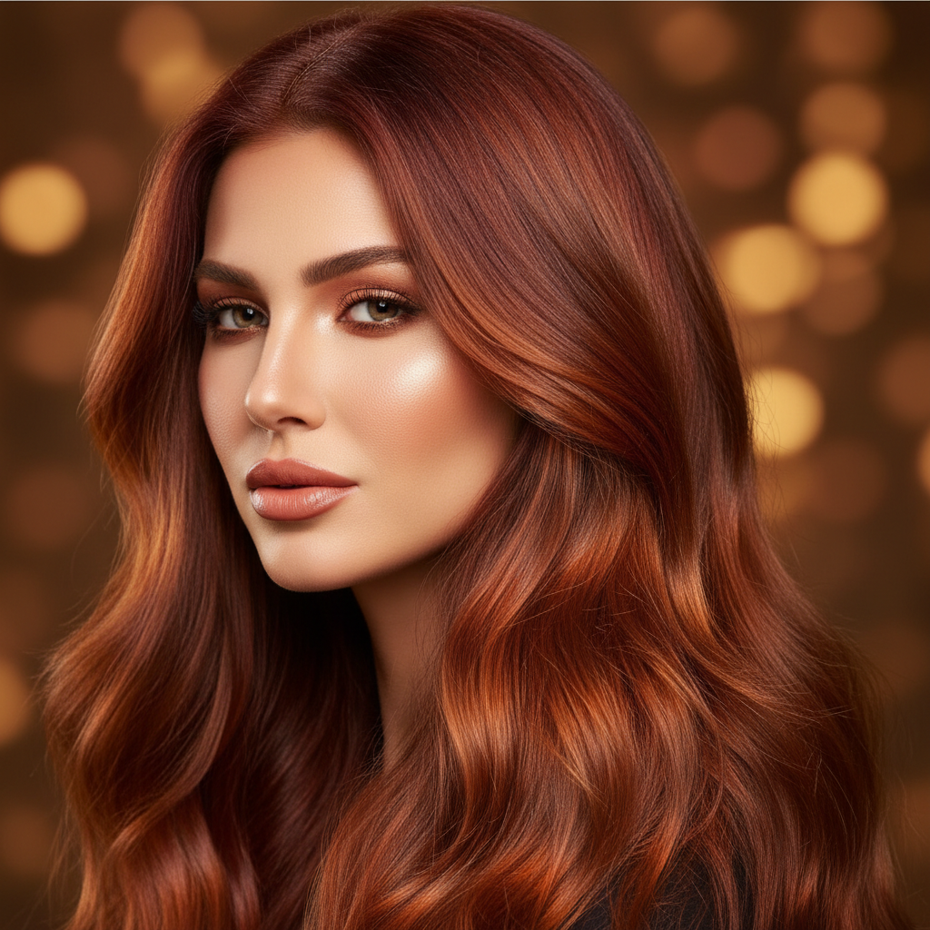 Resultado cabello rojizo cobrizo con Henna Royal Roja - Color natural vibrante con brillo y reflejos cálidos
