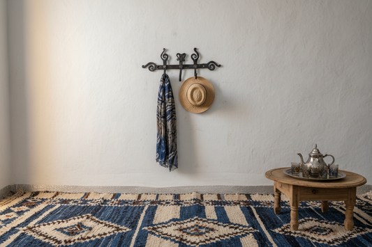 Perchero 3 ganchos hierro forjado marroquí Sevilla lifestyle pared Chefchaouen decoración boho rústica
