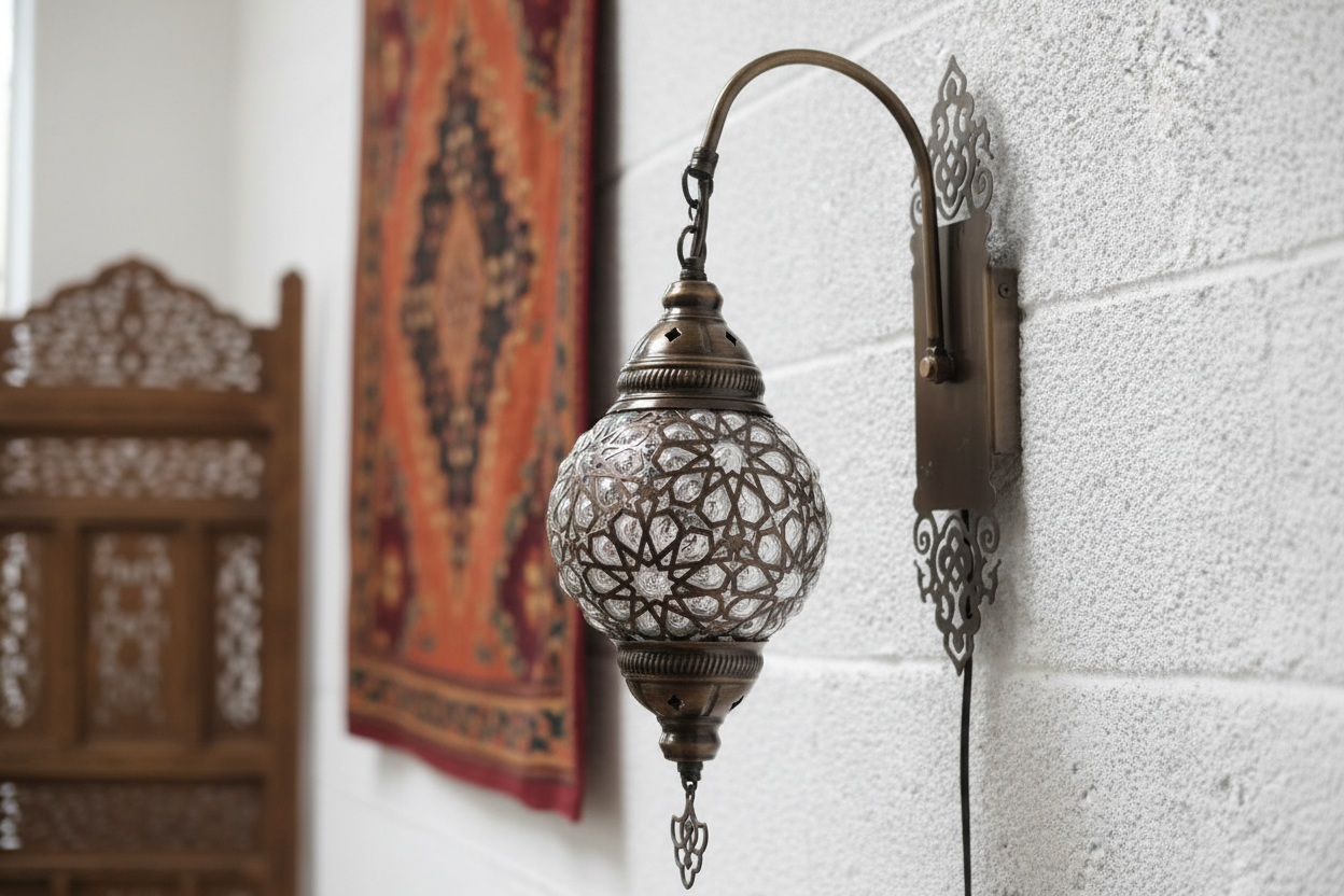 Aplique turco otomano instalado ambiente día - decoración oriental