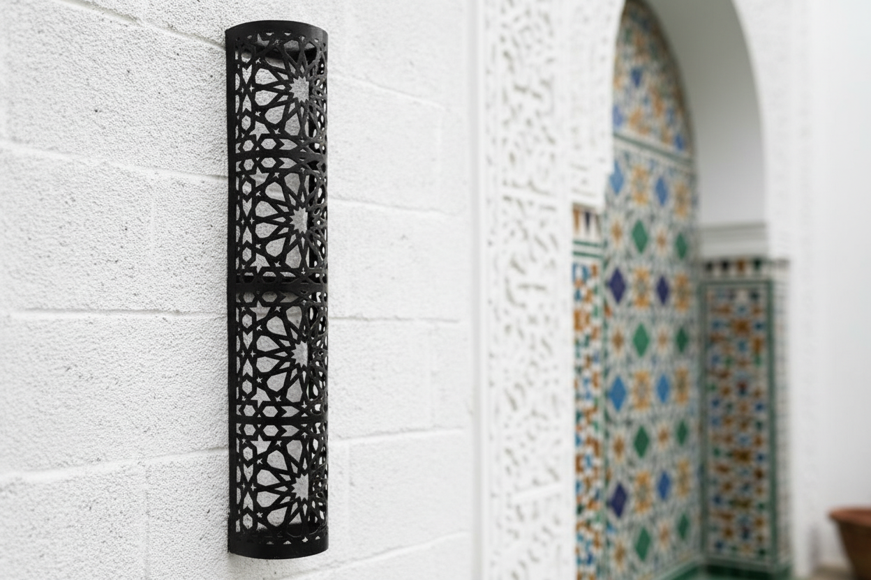 Aplique hierro calado Najma Sauda instalado ambiente día - decoración andalusí