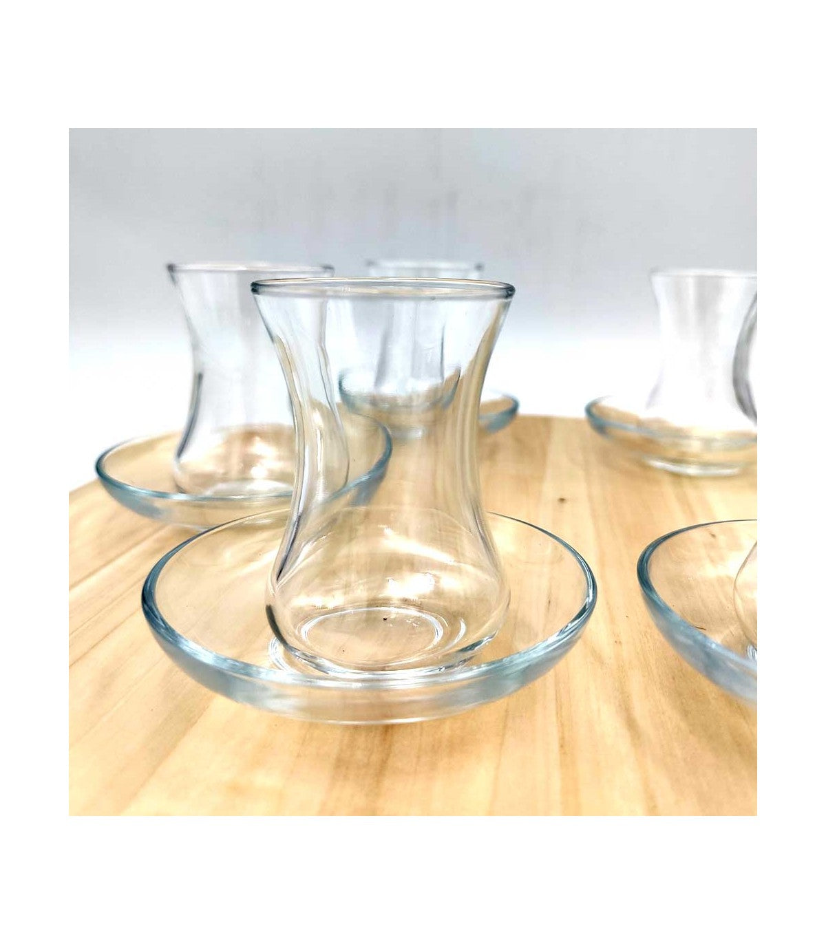 Lot de 6 verres à thé turcs + 6 soucoupes en verre trempé - Modèle Zujaj : Simplicité et élégance turques