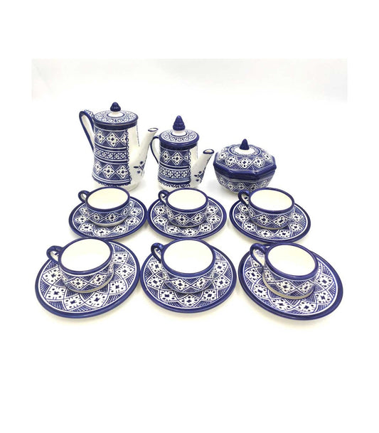 Moroccan Handmade Ceramic Tea + Milk Jug Set 9 Pieces Moulay Model