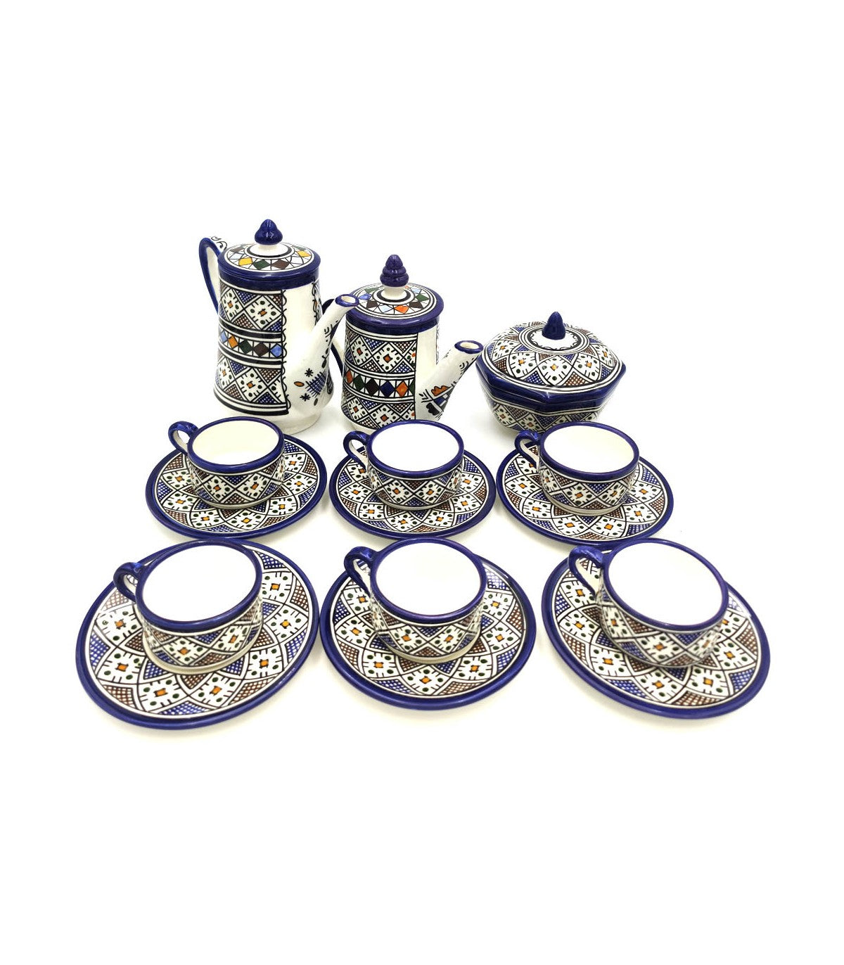 Moroccan Handmade Ceramic Tea + Milk Jug Set 9 Pieces Moulay Model