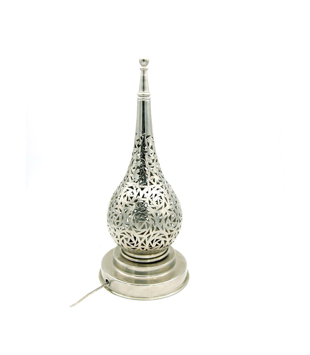 Lampe de table en laiton nickelé Kamuzra Fiddi - Décoration andalouse | Artisanat Marocain