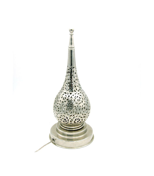 Lampe de table en laiton plaqué nickel sculpté - Artisanat marocain de style andalou arabe de luxe