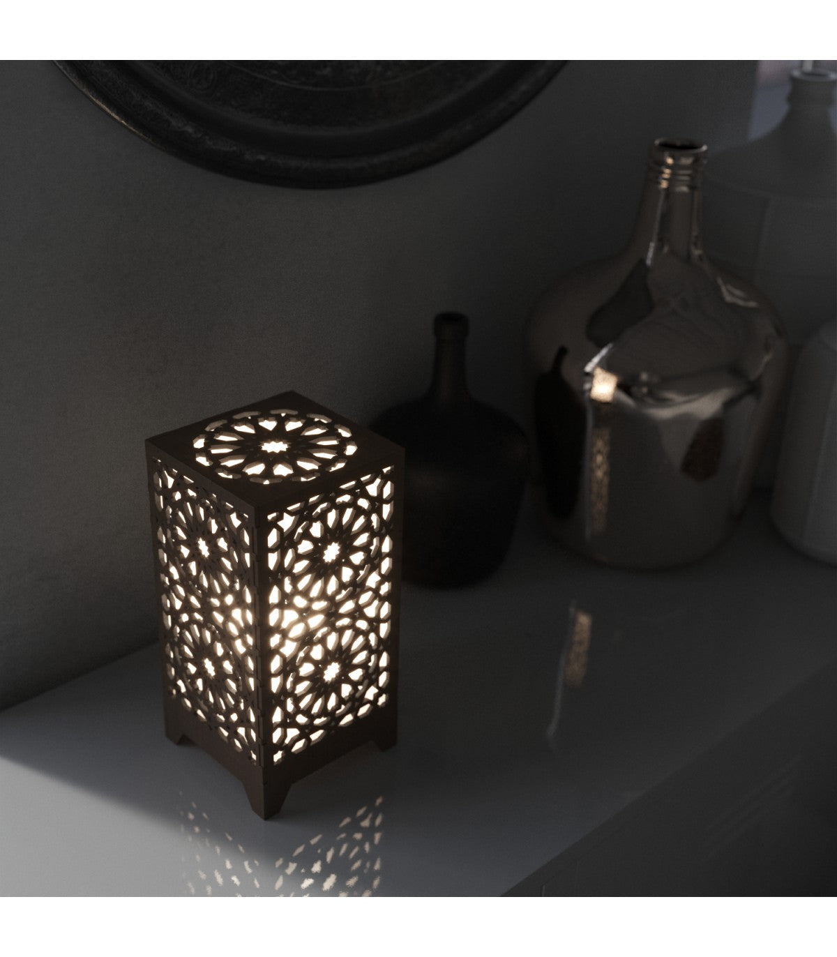 Arabic Lattice Wooden Table Lamp with Andalusian Mosaic Design