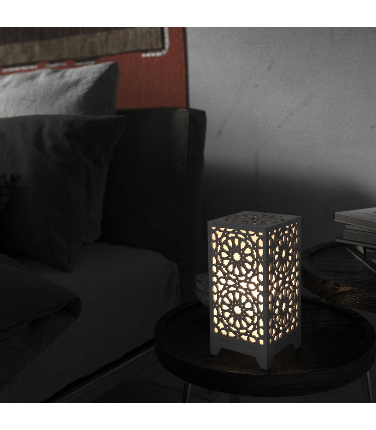 Arabic Lattice Wooden Table Lamp with Andalusian Mosaic Design