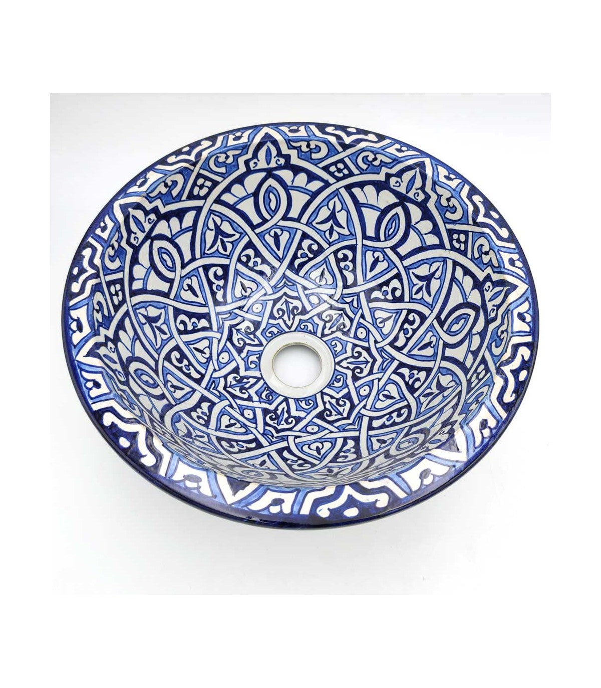 Lavabo Árabe de Cerámica 35cm - Artesanía de Fez - Decoración Marroquí Andalusí - Modelo Hiedra