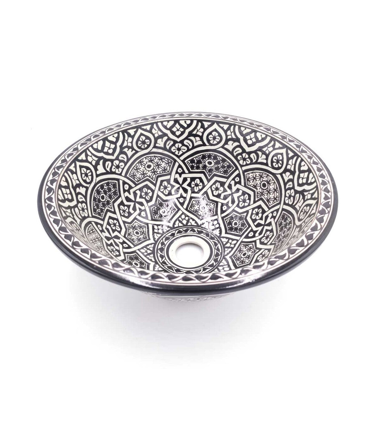 Lavabo de Cerámica Marroquí Fez 40cm - Artesanía Pintada a Mano - Modelo Aswadein