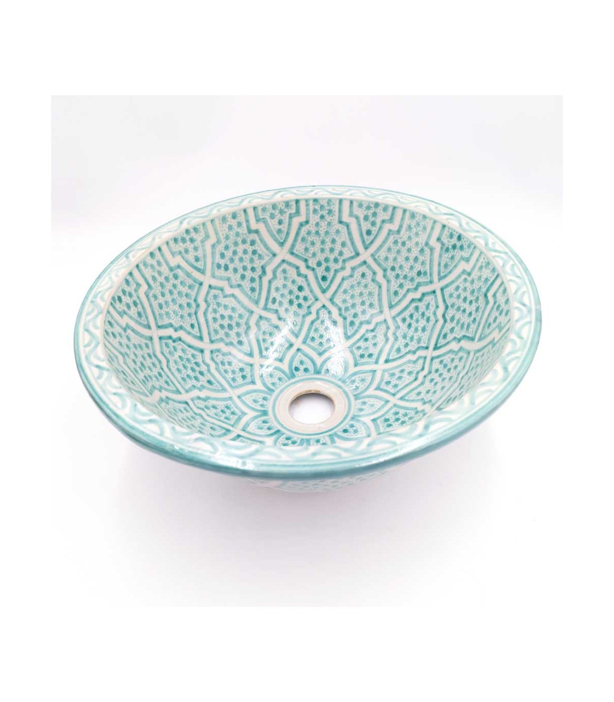 Lavabo pila lavamanos de Cerámica Marroquí Fez 40cm - Artesanía Pintada a Mano - Modelo Khadri