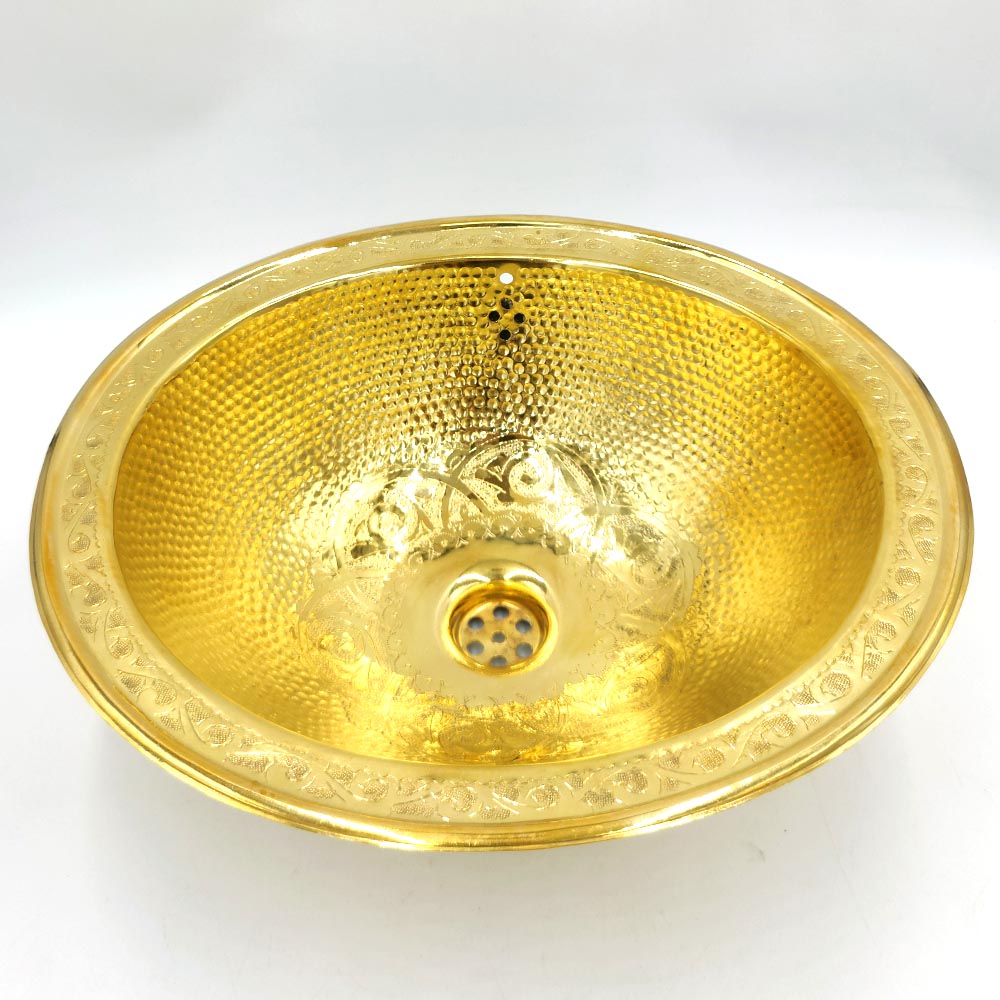 35 cm Moroccan Washbasin: Hammered Craftsmanship with Arabesque Details