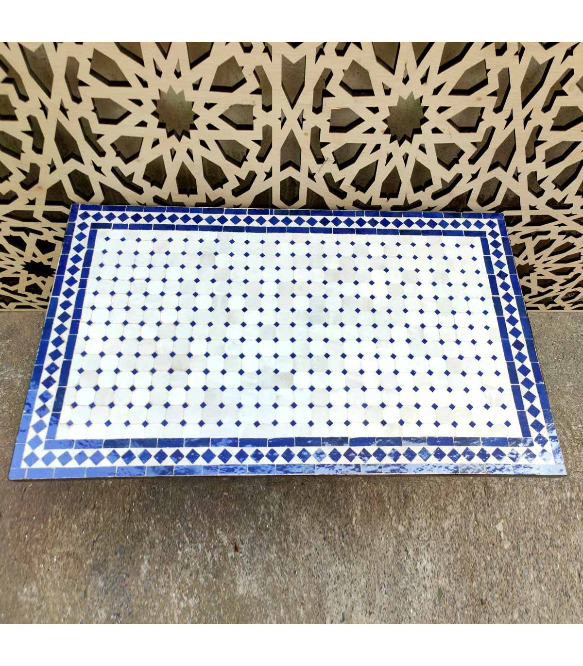 Table en mosaïque de terrasse ou de jardin 100 cm x 60 cm Art marocain d'inspiration andalouse