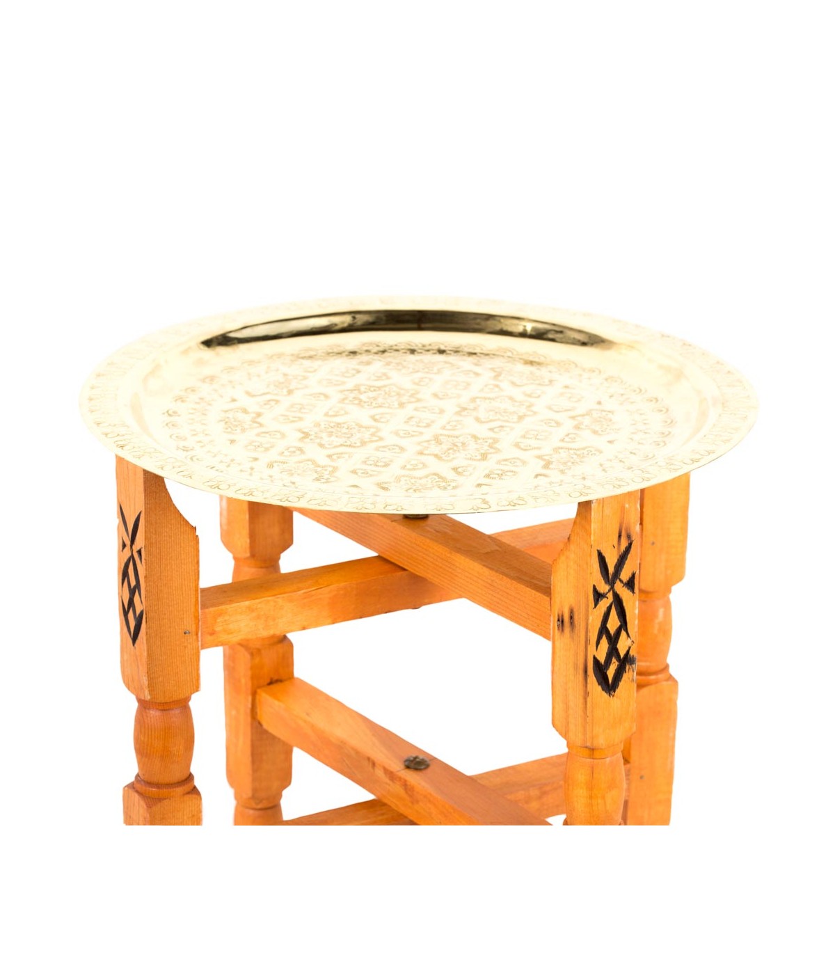 Table Basse de Style Arabe Tetaria en Bois et Laiton Doré