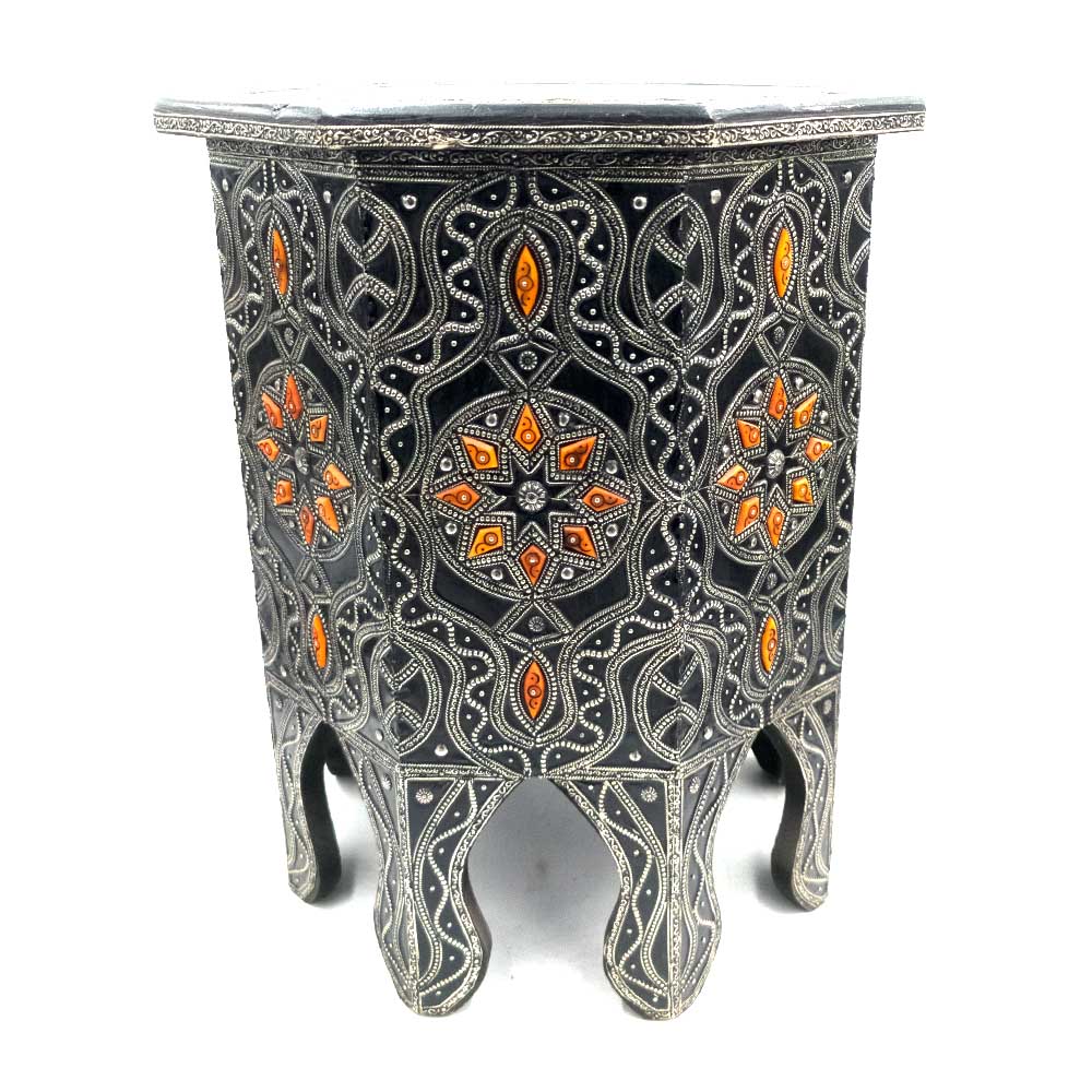 Moroccan Side Table made of Wood, Bone and Embossed Alpaca - Merzouga Model: Elegance and Exquisite Moroccan Art!