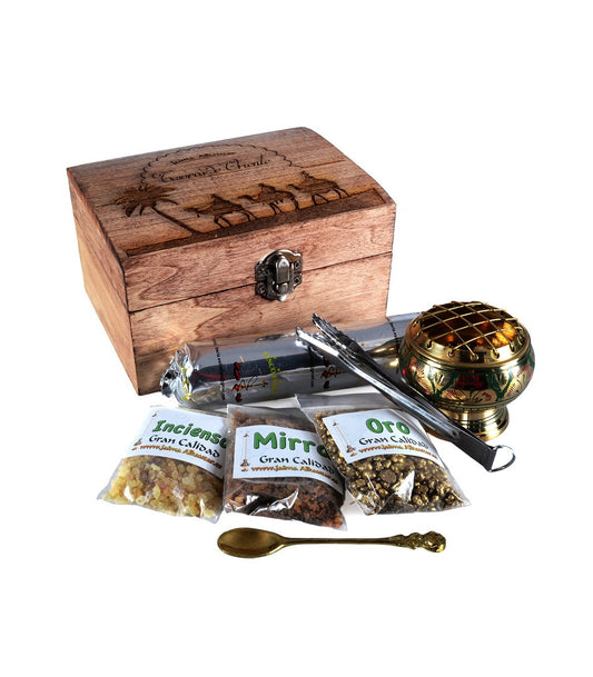 Treasures of the East Pack - Gold, Frankincense and Myrrh with Censer, Tweezers and Charcoal - Ideal Gift for the Three Wise Men
