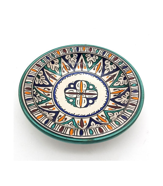Plato Hondo Árabe Artesanal de Cerámica Fez - Pintado a Mano - Modelo FESI - Vajilla Marroquí