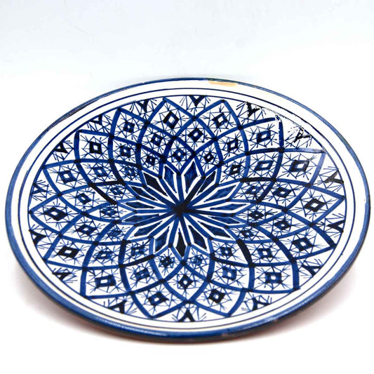 Blue Handmade Pizza Carving Plate and White Background - Asfi, Morocco