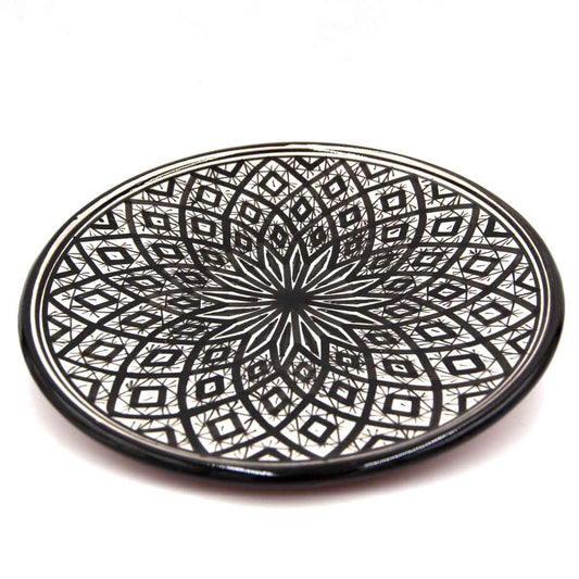 Black Artisan Pizza Carving Plate and White Background - Asfi, Morocco