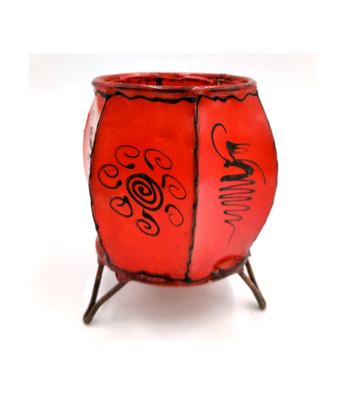 Painted Leather Candle Holder with Henna - Dauratun Model: Art and Warmth in Your Decoration