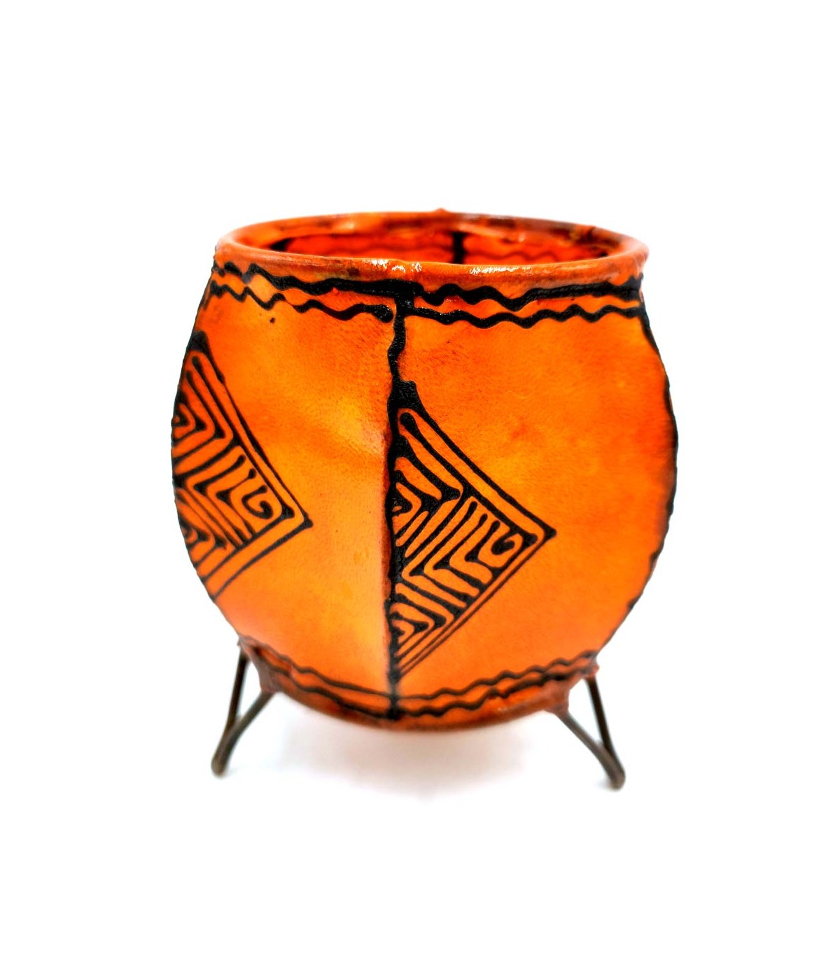 Painted Leather Candle Holder with Henna - Dauratun Model: Art and Warmth in Your Decoration