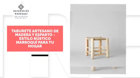 Taburete Artesano de Madera y Esparto - Estilo R&uacute;stico Marroqu&iacute; para tu Hogar by@Outfy