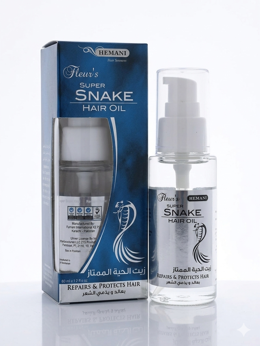 Aceite capilar Hemani Super Snake con veneno de serpiente - Envase azul premium