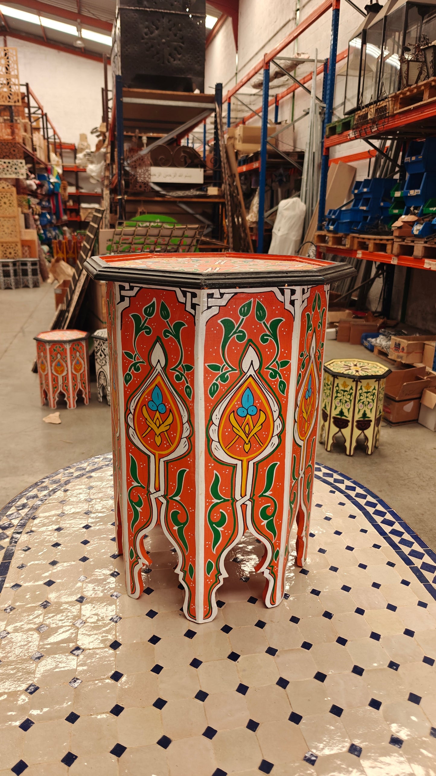 Mesa auxiliar octogonal marroquí pintada a mano - Roja
