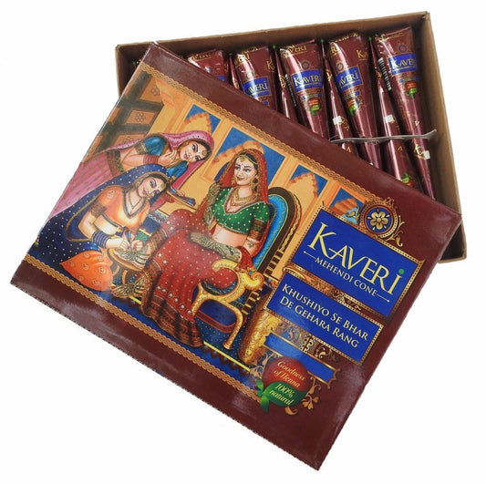 Pack of 12 KAVERI Henna Cones for Temporary Tattoos - High Quality - 100% Natural and Organic - PREMIUM Quality