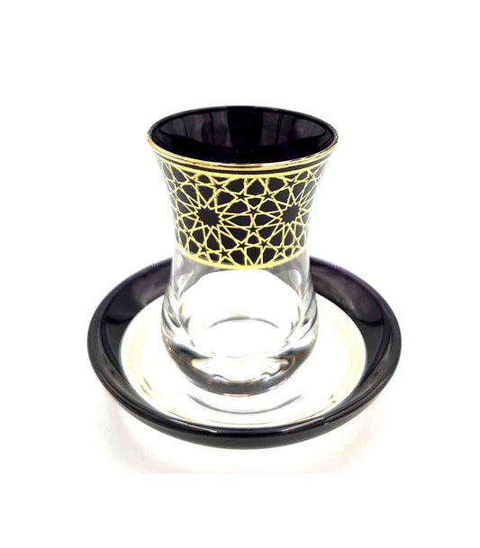 Set of 6 Turkish Tea Glasses with Saucers - Alhambra Design: Elegance and Arab Tradition