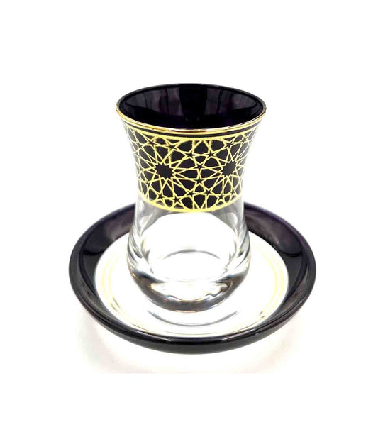 Coffret de 6 verres à thé turcs avec soucoupes - Design Alhambra : élégance et tradition arabe