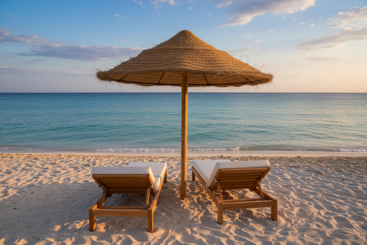 Sombrilla esparto en playa