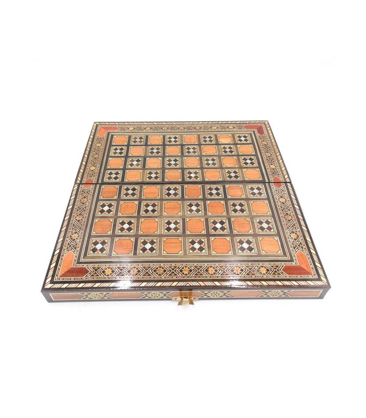 Handmade Folding Wooden Chess Board with Arabic Inlay Shatranj Model 