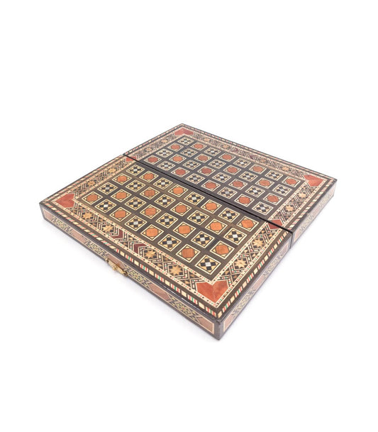Handmade Folding Wooden Chess Board with Arabic Inlay Shatranj Model 