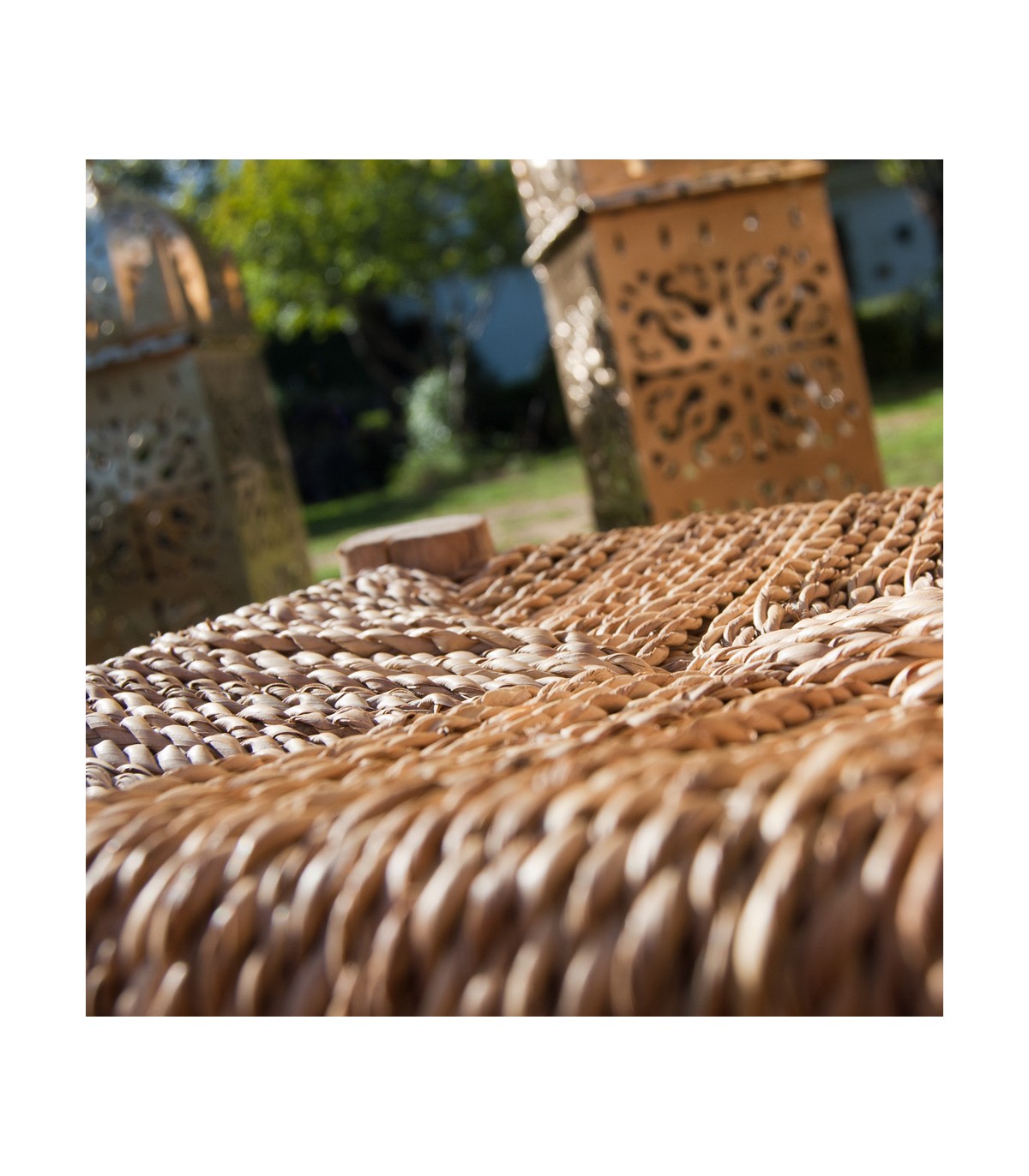 Artisan Lemon and Esparto Wood Stool - Rustic Moroccan Style for your Home 