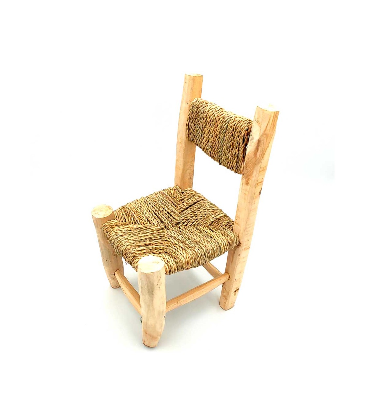 Silla taburete infantil marroquí de madera y esparto | Artesanal Marruecos - Decoración marroquí