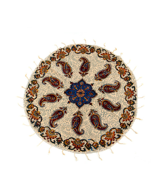 Round Cotton Rug - Handmade with Vegetable Dyes - Boho and Ethnic Decor