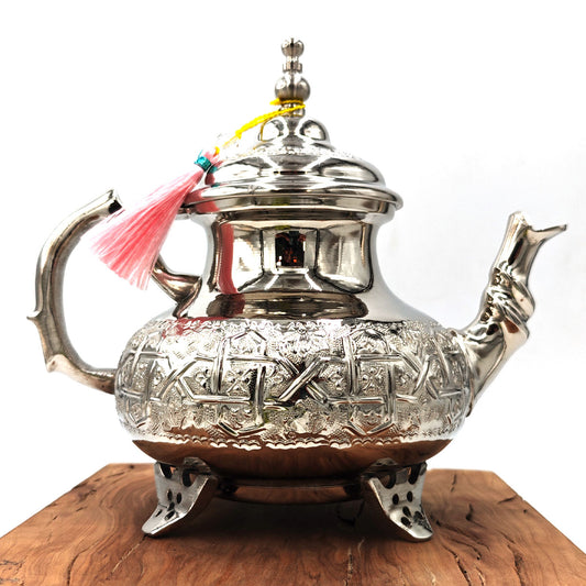 Extra Large Moroccan Arabic Teapot - Carved Alpaca - Andalusian Decoration - Moorish Tea - Moroccan Diamond Model (1500ml)